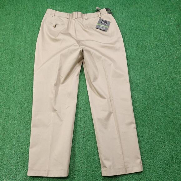 New! Jos. A. Bank Pants 38x30 Khaki Traveler Twill Tailored Fit Pleated Cuffed - Picture 4 of 10